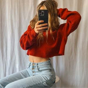 STARTER Red Maroon Basics Cropped Crewneck Sweatshirt  S/M Crop top